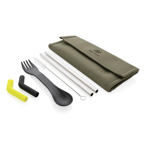 Tierra 2pcs straw and cutlery set in pouch