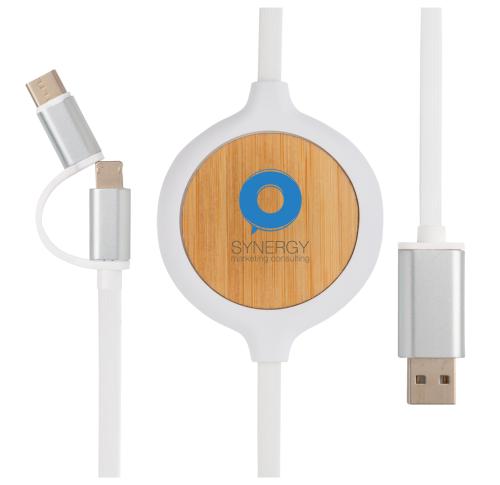3-in-1 cable with 5W bamboo wireless charger