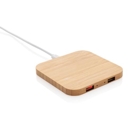 Promotional Logo Bamboo 5W Wireless Phone Chargers With USB Ports