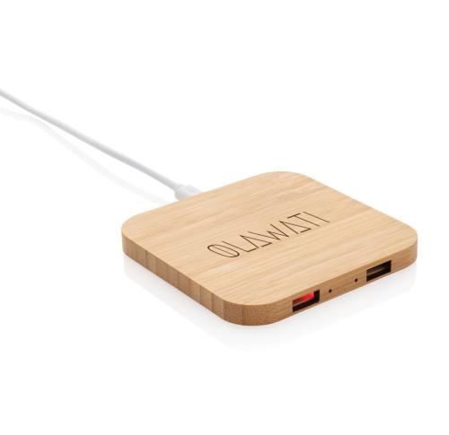 Promotional Logo Bamboo 5W Wireless Phone Chargers With USB Ports