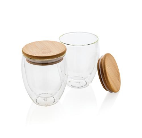Branded Insulated Glass Coffee Mug With Lid 250ml 2pc Set Double Wall Borosilicate 