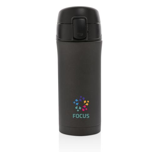 Branded Thermal Metallic Easy Lock Vacuum Mugs - Black