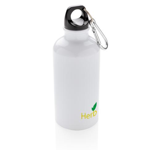 400ml Aluminium Reusable Sport Bottle With Carabiner - White