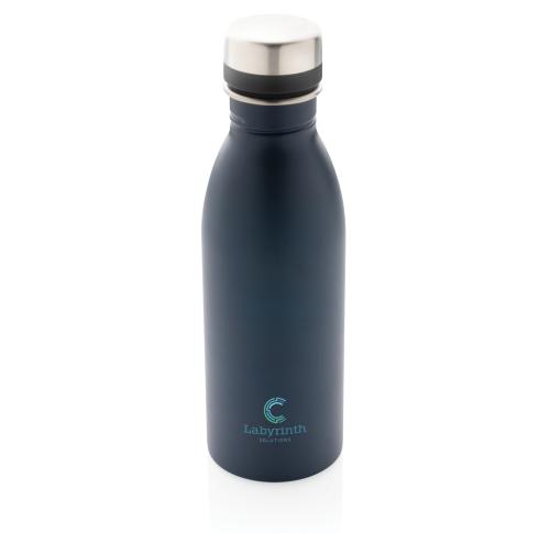 Printed Recycled Stainless Steel Deluxe Metal Water Bottle 500ml Navy Blue