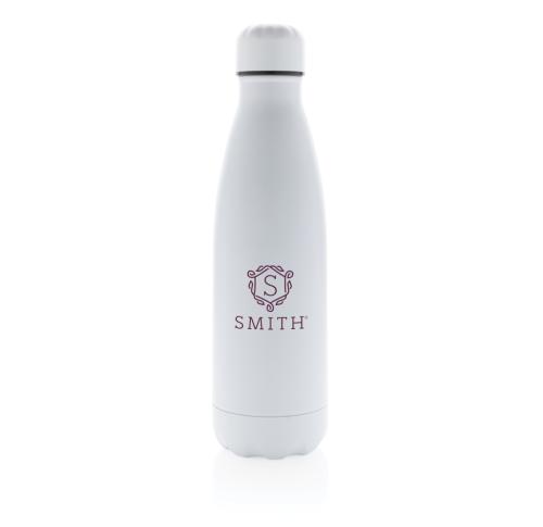 Branded Solid Colour Vacuum Insulated Stainless Steel Water Bottles 500 Ml - White Chilly Style