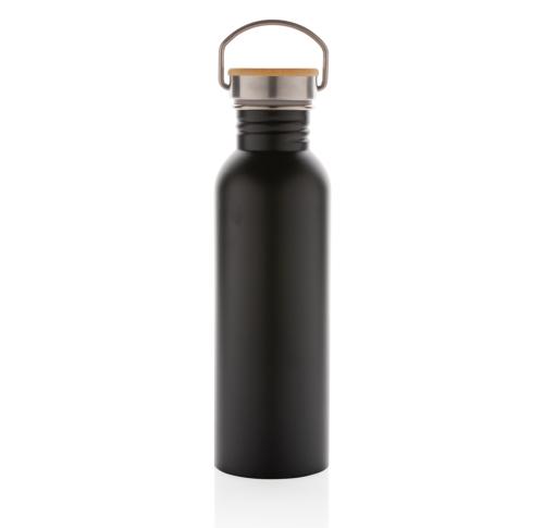 Branded Stainless Steel Bottle With Bamboo Lid - Black Modern 