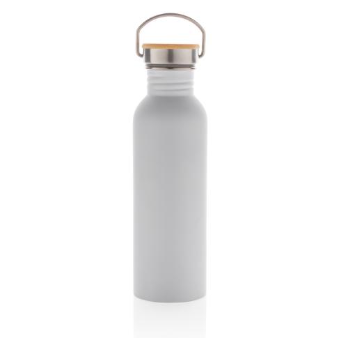 Custom Stainless Steel Water Bottles With Bamboo Lid - White Modern 