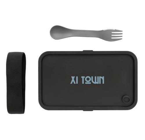 Branded Eco Recycled Lunch Box With Spork - Grey