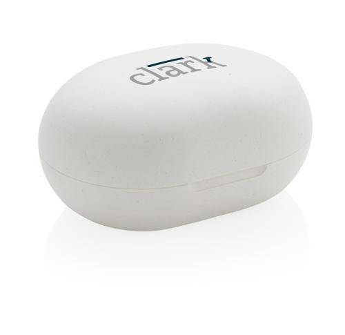 Printed Promotional Bluetooth RCS Standard Recycled Plastic TWS Earbuds - White