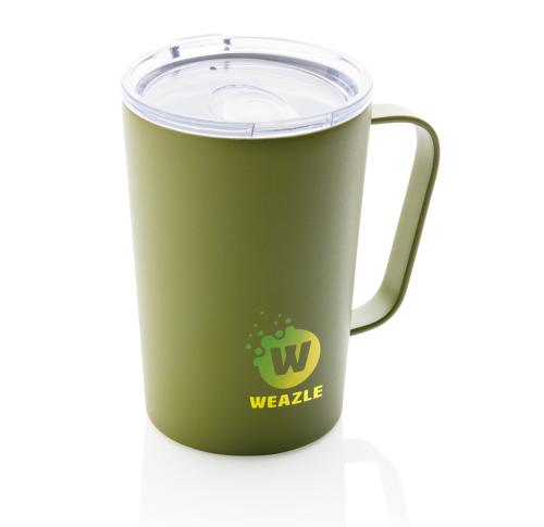 Custom Recycled Stainless Steel Modern Vacuum Mugs With Lid Green 420ml