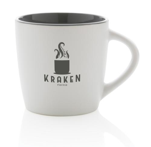 Ceramic Mug With Coloured Inner White / Grey 300ml Dishwasher Safe Printed Logo