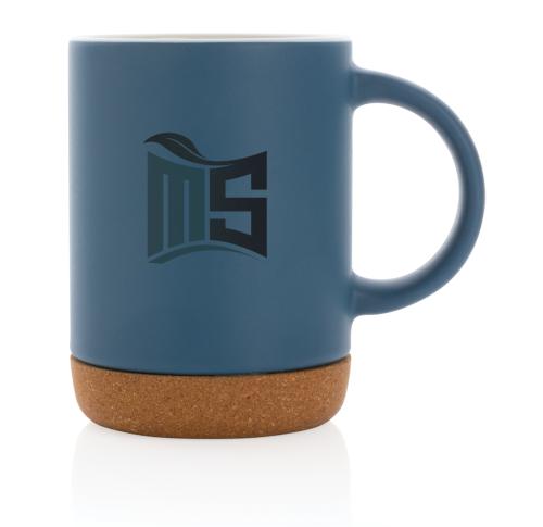 Branded Ceramic Mug With Cork Base - Blue