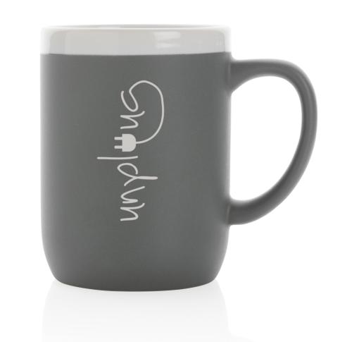 Printed Ceramic Mug With White Rim 350ml - Grey / White
