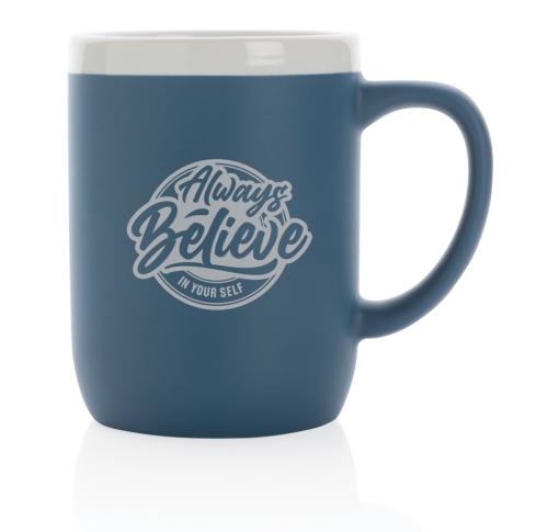Ceramic Mugs With White Rim Printed Logo 300ml Blue