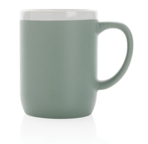 Logo Printed Ceramic Coffee Mugs With White Rim Green