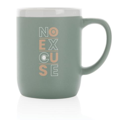 Logo Printed Ceramic Coffee Mugs With White Rim Green