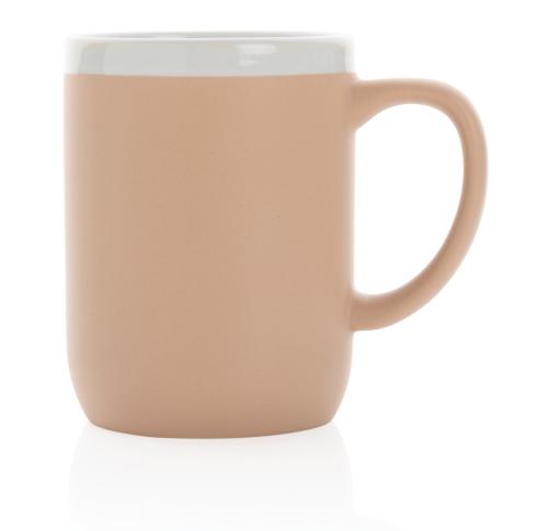 Ceramic Mug With White Rim Dishwasher Safe 300ml Custom Logo Beige
