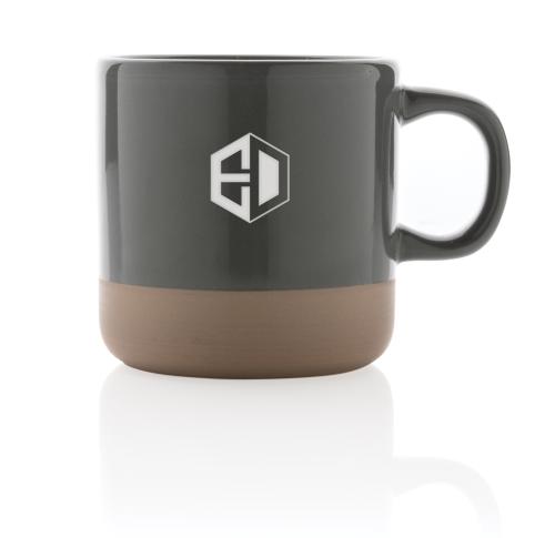 Custom Printed Glazed Ceramic Coffee Mugs Natural Base 360ml Grey