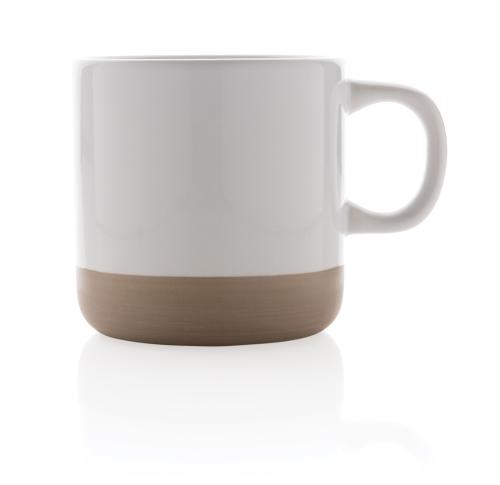 Promotional Printed Glazed Ceramic Mugs 360ml Natural Base White