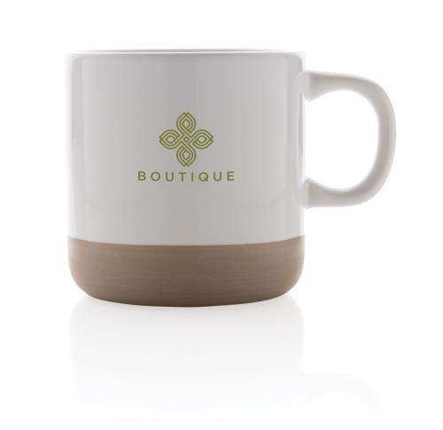 Promotional Printed Glazed Ceramic Mugs 360ml Natural Base White