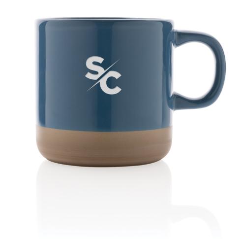 Customised Glazed Ceramic Coffee Mugs 360ml Natural Base Blue