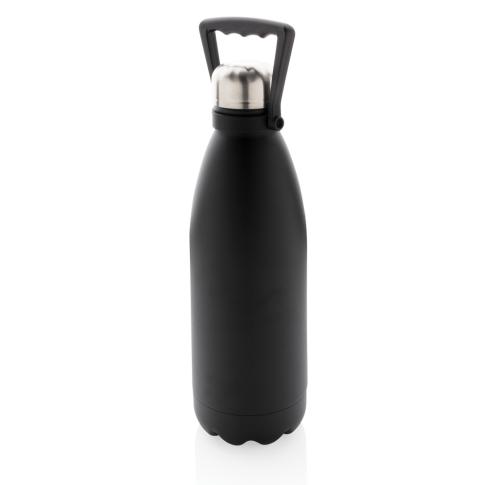 Printed Logo RCS Recycled Stainless Steel Large Vacuum Bottle 1.5L - Black
