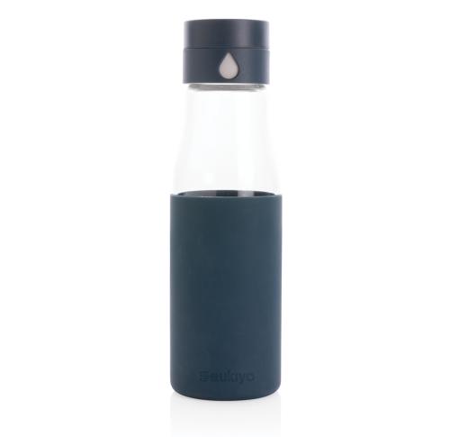 Ukiyo Glass Hydration Tracking Water Bottle With Sleeve Blue