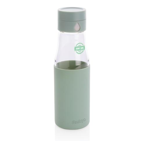 Ukiyo Glass Hydration Water Tracking Bottle With Sleeve Green