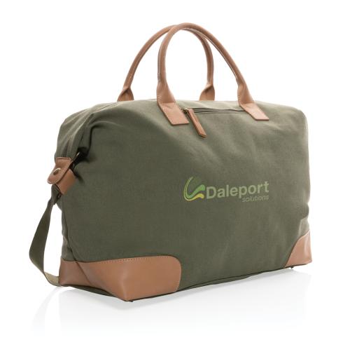 Custom Recycled Canvas Large Weekend Bag Impact AWARE™ 16 Oz. Green
