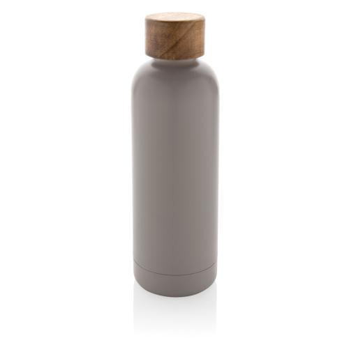 Wood RCS certified recycled stainless steel vacuum bottle Grey