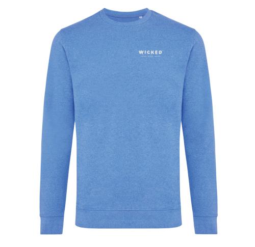 Printed Logo Recycled Cotton Crew Neck Swseatshirt Heather Blue Iqoniq Denali 