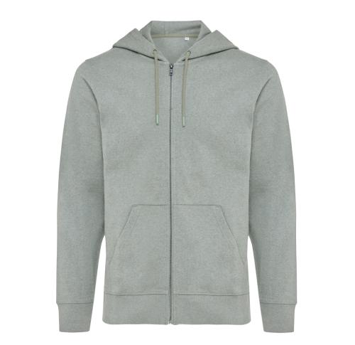 Printed Logo Hoodies Iqoniq Abisko Unisex Recycled Cotton Zip Through Green