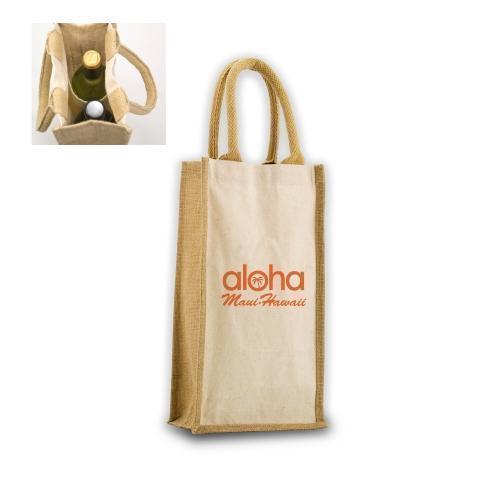 Cotton / Jute Wine Bag Holds 2 Bottles 10oz Cotton