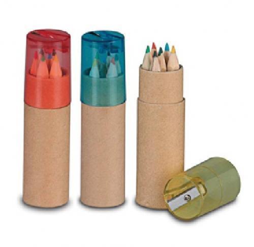 6 Half Sized Coloured Pencils Card Tube & Pencil Sharpener