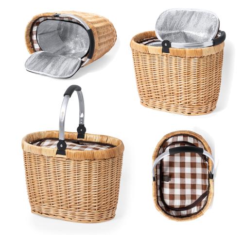 Oval Wicker Retrol Thermal Picnic Basket Gingham Lining