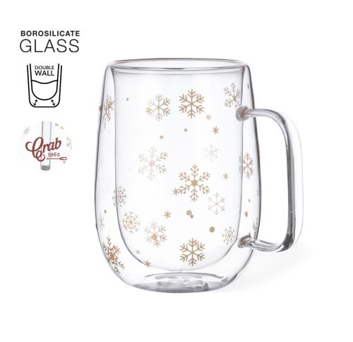Christmas 400ml Insulated GlassThermal Mug With Handle Snowflake Design