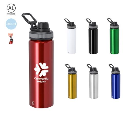 Recycled Aluminium Drinks Water Bottle 800ml Screw Lid