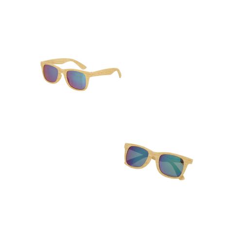 Stylish Sunglasses Wooden Frame Green Mirrored Lenses UV400