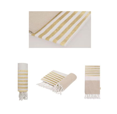 Recycled Eco Friendly Gold Striped Towel Cord Fringes Pareo Bak