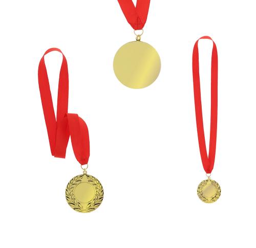 7cms Metal Medal Red Polyester Ribbon Laser Engraved 