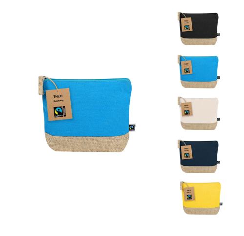Fairtrade Beauty Cosmetc Bag Zipped Closure Jute Base Coloured Cotton Front