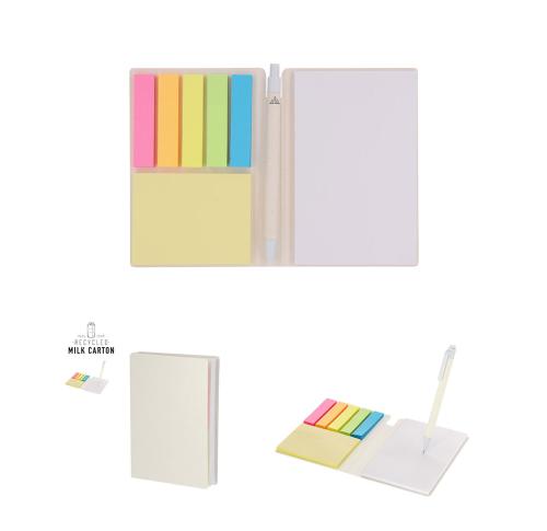 Recycled Milk Carton Sticky Notebook Notepad Including Pen