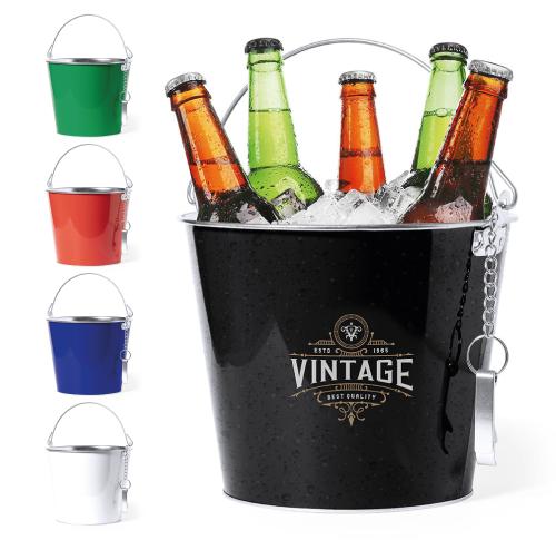 6 Litre Glavanised Metal Beer Bucket  & Bottle Opener Printed Logo
