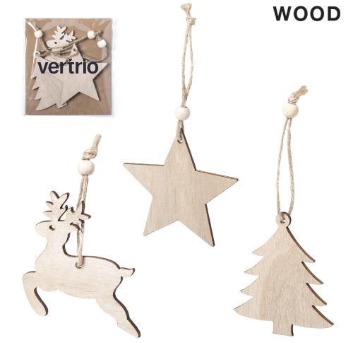 Set of Three Wooden Christmas Tree Hanging Decoration Set, Reindeer, Star, Tree