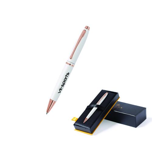 Elegant White Pen Rose Gold Accents Metal Body Gift Boxed Custom Logo 
