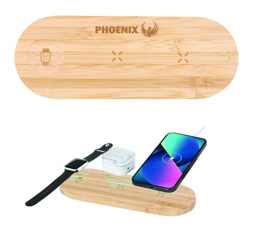 Oval Bamboo 15W Wireless  Multi Charger Multiple Devices
