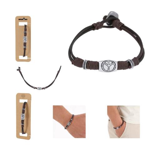 Brown Leather Bracelet Silver Plated Beads