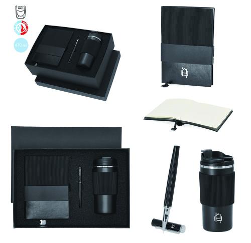 Promotional Gift Set 470ml Stainless Steel Tumbler, Notebook & Pen 
