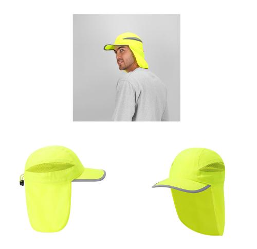 Hi Vis Flourescent Reflective Polyster Cap Long Rear Neck Flap
