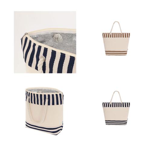 Premium Recycled Thermal Beach Striped Design Zipped Long Cotton Handles Bag Sumpter